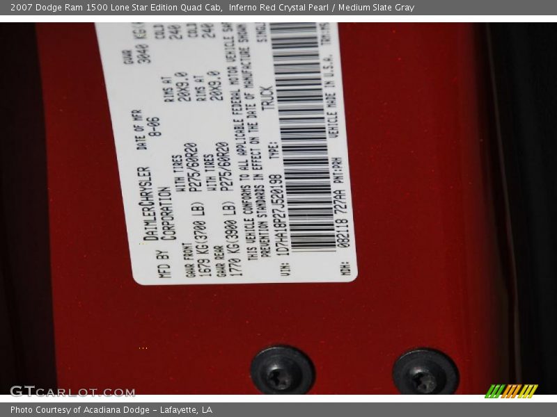 Inferno Red Crystal Pearl / Medium Slate Gray 2007 Dodge Ram 1500 Lone Star Edition Quad Cab