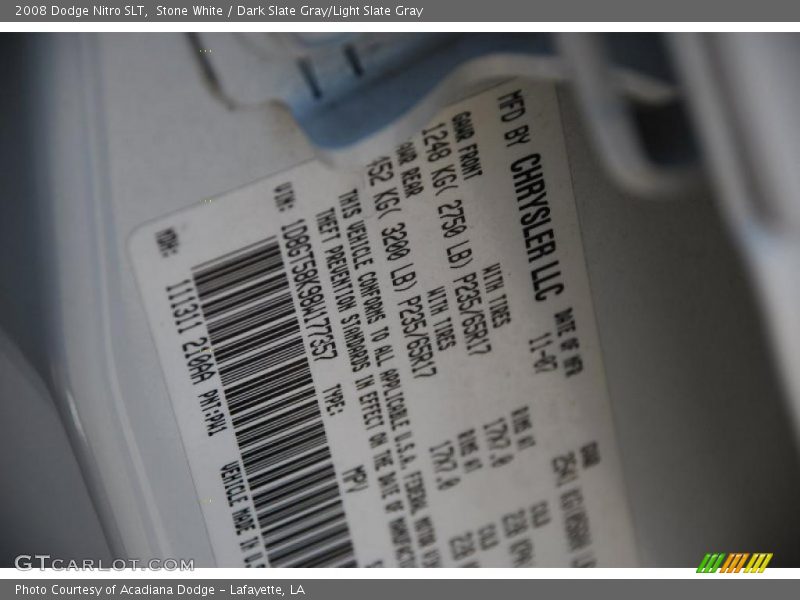 Stone White / Dark Slate Gray/Light Slate Gray 2008 Dodge Nitro SLT