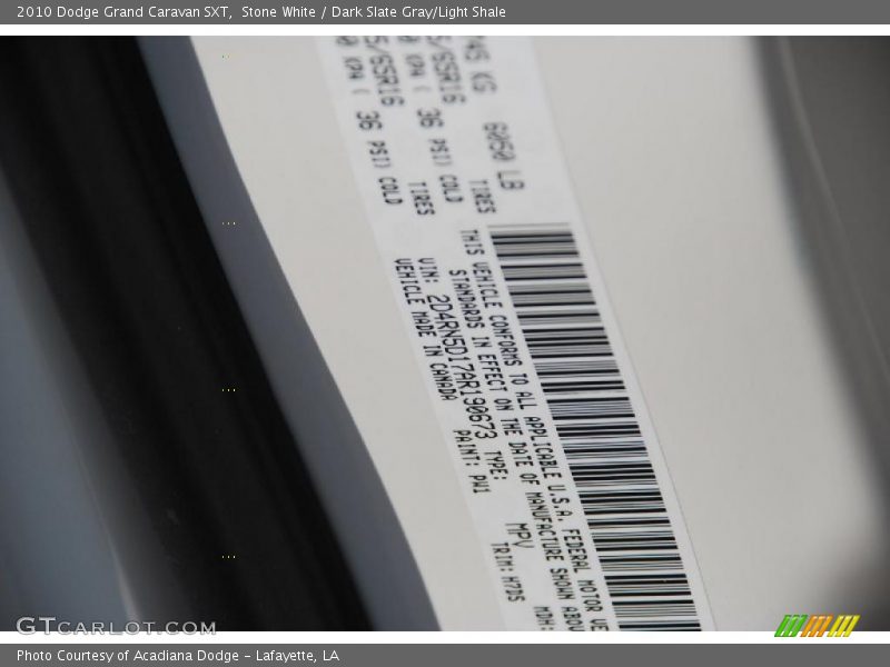Stone White / Dark Slate Gray/Light Shale 2010 Dodge Grand Caravan SXT