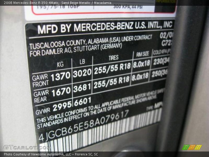 Sand Beige Metallic / Macadamia 2008 Mercedes-Benz R 350 4Matic