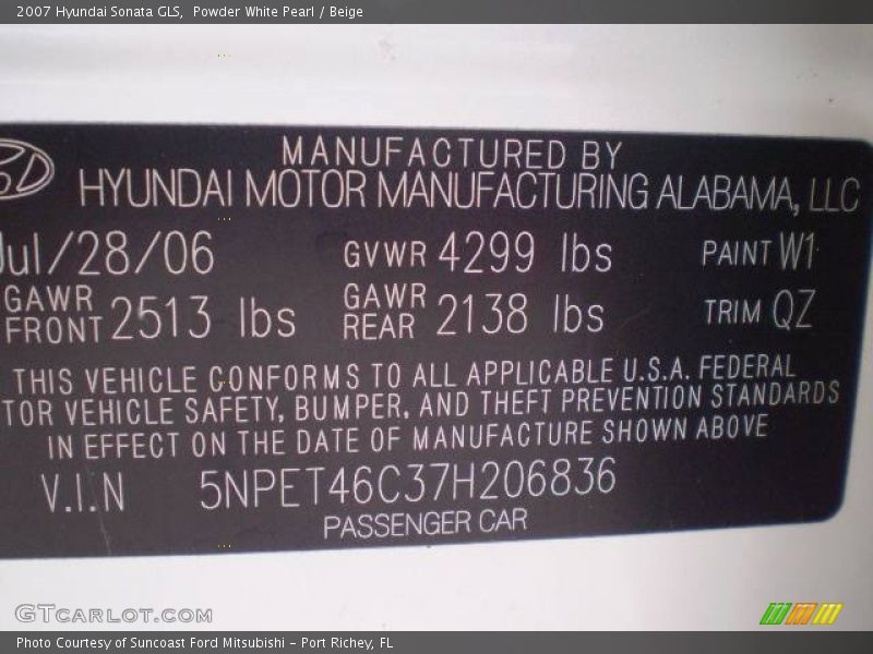 Powder White Pearl / Beige 2007 Hyundai Sonata GLS