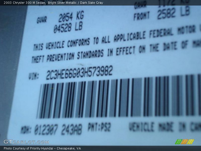 Bright Silver Metallic / Dark Slate Gray 2003 Chrysler 300 M Sedan