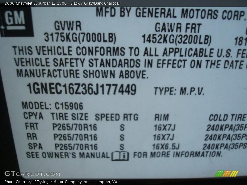 Black / Gray/Dark Charcoal 2006 Chevrolet Suburban LS 1500