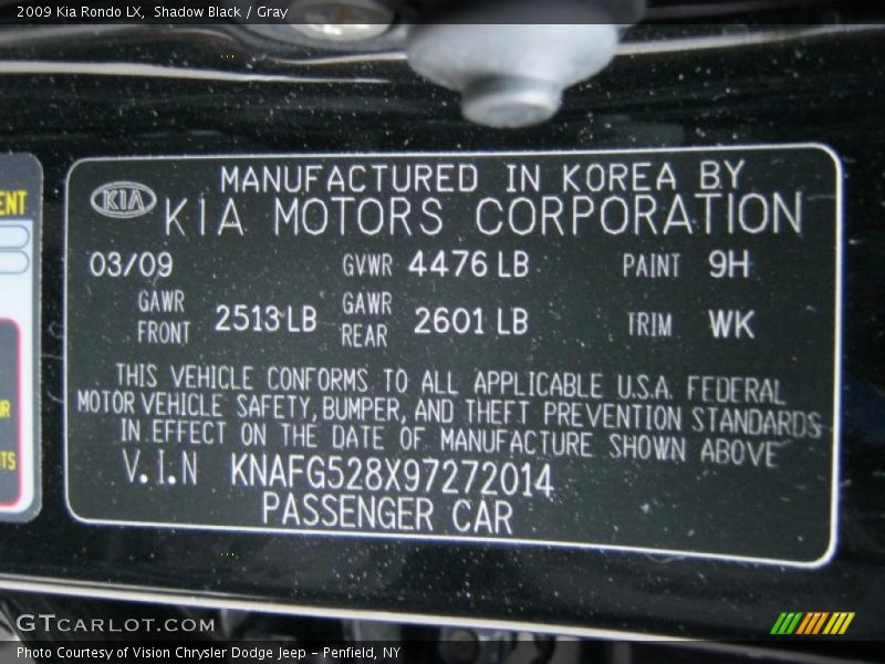 Shadow Black / Gray 2009 Kia Rondo LX