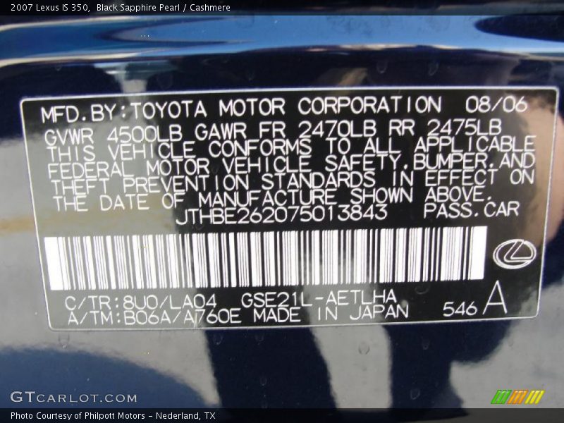 Black Sapphire Pearl / Cashmere 2007 Lexus IS 350