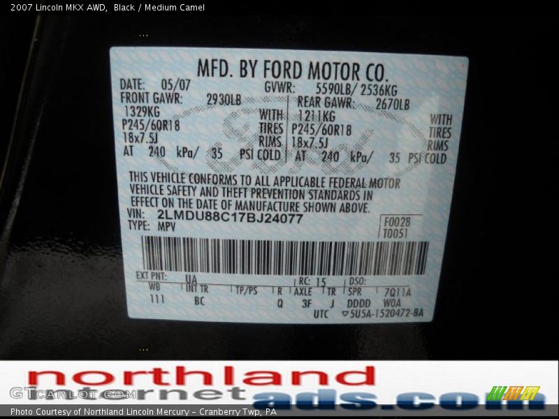 Black / Medium Camel 2007 Lincoln MKX AWD