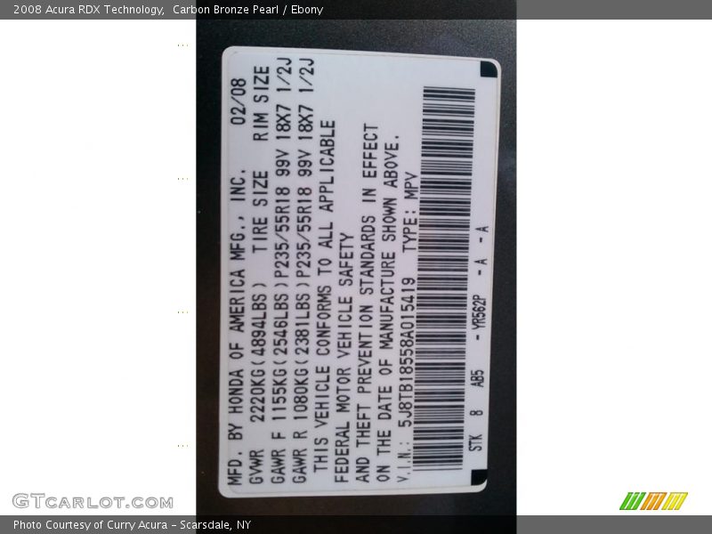 Carbon Bronze Pearl / Ebony 2008 Acura RDX Technology