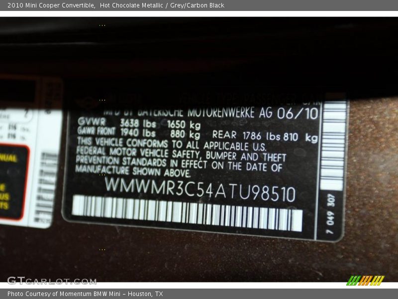 Hot Chocolate Metallic / Grey/Carbon Black 2010 Mini Cooper Convertible