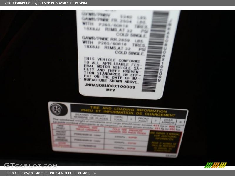 Sapphire Metallic / Graphite 2008 Infiniti FX 35