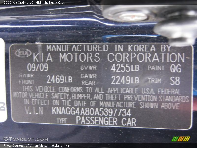 Midnight Blue / Gray 2010 Kia Optima LX