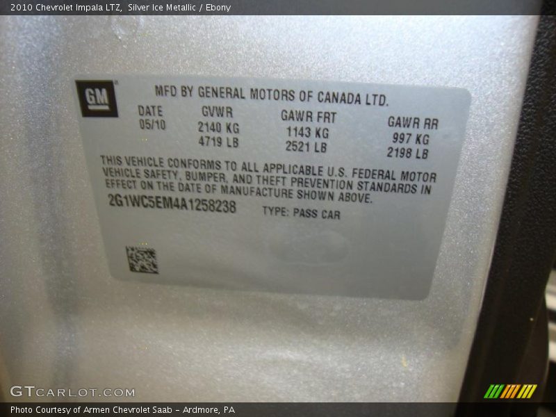 Silver Ice Metallic / Ebony 2010 Chevrolet Impala LTZ