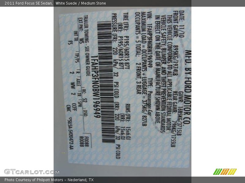 White Suede / Medium Stone 2011 Ford Focus SE Sedan