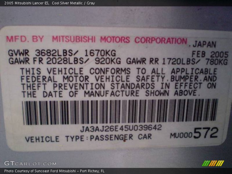 Cool Silver Metallic / Gray 2005 Mitsubishi Lancer ES