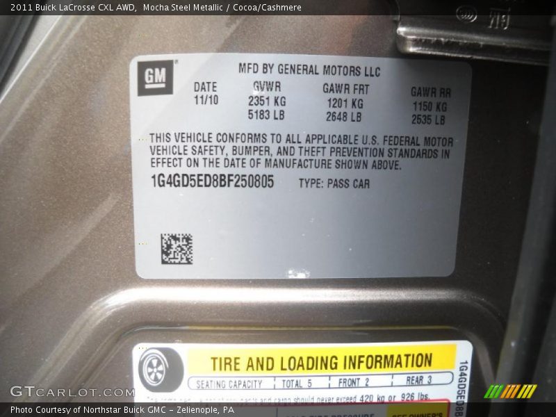 Mocha Steel Metallic / Cocoa/Cashmere 2011 Buick LaCrosse CXL AWD