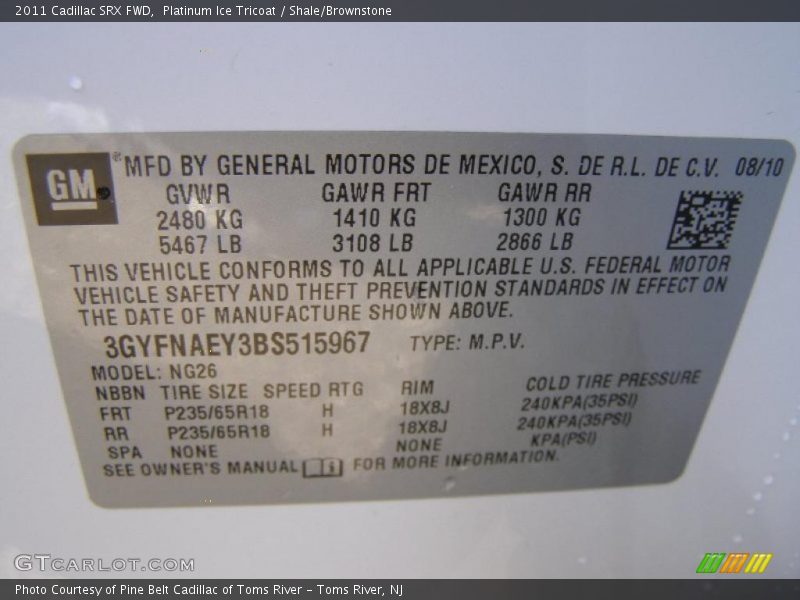 Platinum Ice Tricoat / Shale/Brownstone 2011 Cadillac SRX FWD