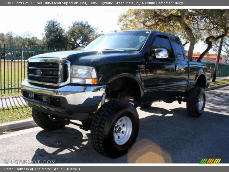 Dark Highland Green Metallic / Medium Parchment Beige 2003 Ford F250 Super Duty Lariat SuperCab 4x4