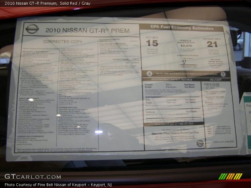  2010 GT-R Premium Window Sticker