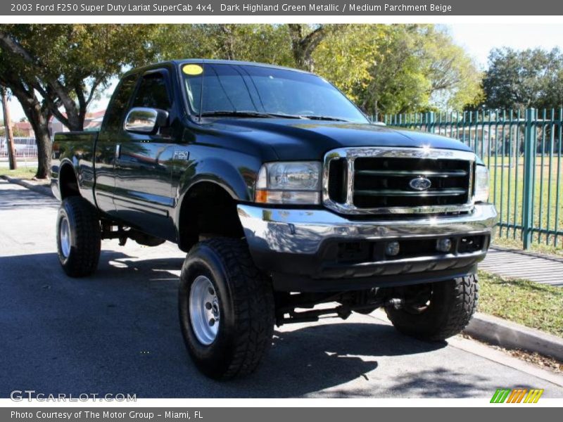 Dark Highland Green Metallic / Medium Parchment Beige 2003 Ford F250 Super Duty Lariat SuperCab 4x4