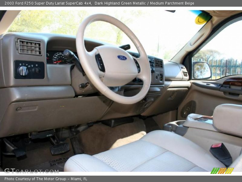 Dark Highland Green Metallic / Medium Parchment Beige 2003 Ford F250 Super Duty Lariat SuperCab 4x4