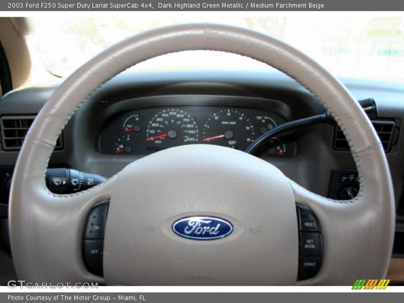 Dark Highland Green Metallic / Medium Parchment Beige 2003 Ford F250 Super Duty Lariat SuperCab 4x4