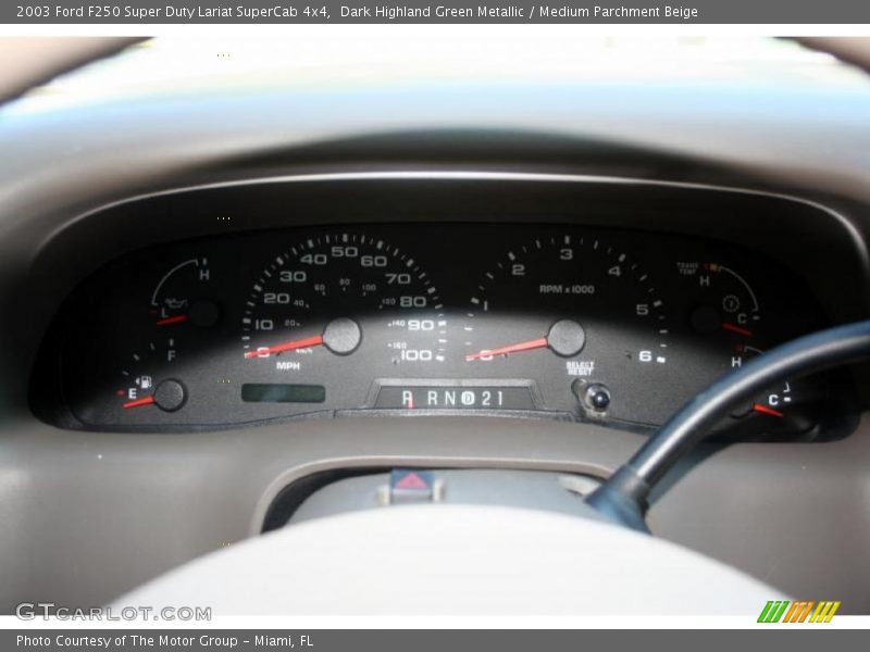 Dark Highland Green Metallic / Medium Parchment Beige 2003 Ford F250 Super Duty Lariat SuperCab 4x4