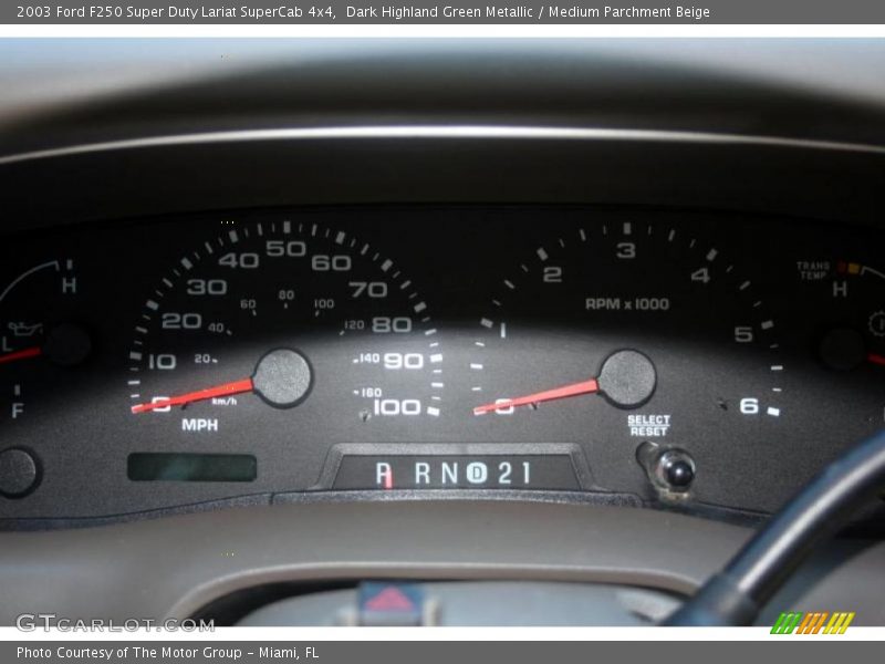 Dark Highland Green Metallic / Medium Parchment Beige 2003 Ford F250 Super Duty Lariat SuperCab 4x4