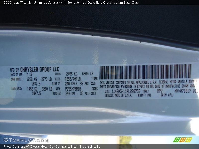 Stone White / Dark Slate Gray/Medium Slate Gray 2010 Jeep Wrangler Unlimited Sahara 4x4