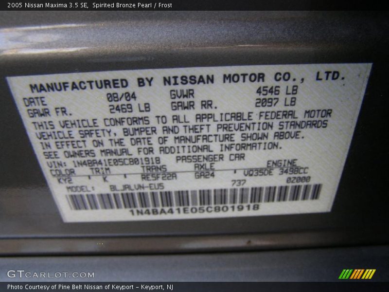 Spirited Bronze Pearl / Frost 2005 Nissan Maxima 3.5 SE