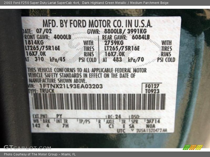 Dark Highland Green Metallic / Medium Parchment Beige 2003 Ford F250 Super Duty Lariat SuperCab 4x4