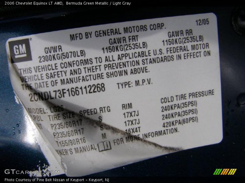 Bermuda Green Metallic / Light Gray 2006 Chevrolet Equinox LT AWD
