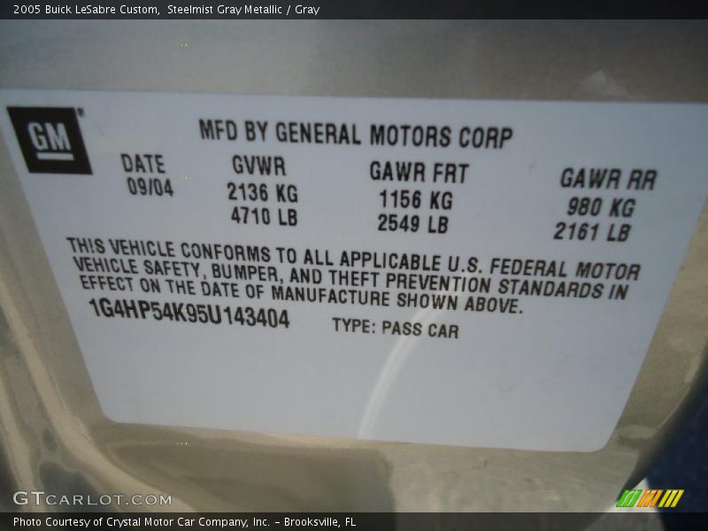Steelmist Gray Metallic / Gray 2005 Buick LeSabre Custom