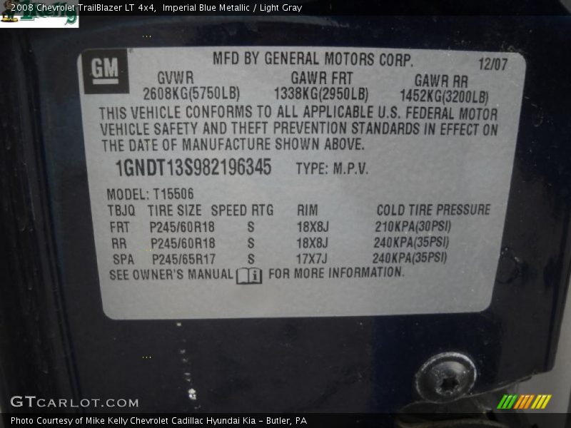 Imperial Blue Metallic / Light Gray 2008 Chevrolet TrailBlazer LT 4x4