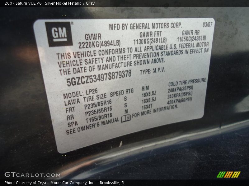 Silver Nickel Metallic / Gray 2007 Saturn VUE V6