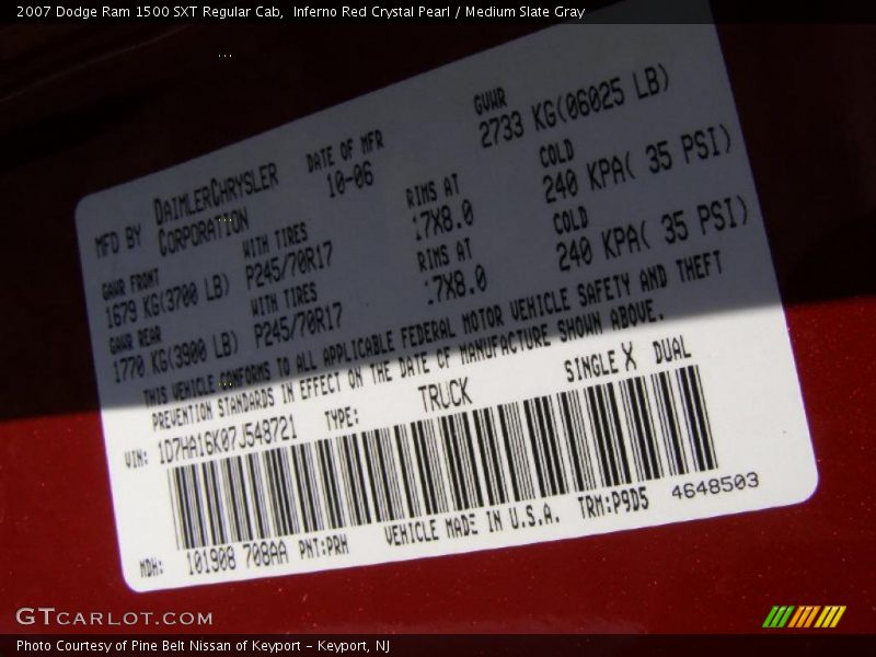 Inferno Red Crystal Pearl / Medium Slate Gray 2007 Dodge Ram 1500 SXT Regular Cab