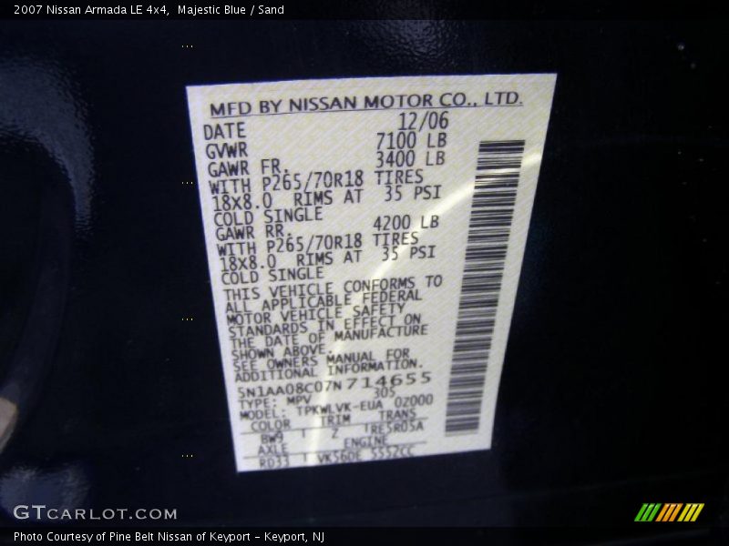 Majestic Blue / Sand 2007 Nissan Armada LE 4x4