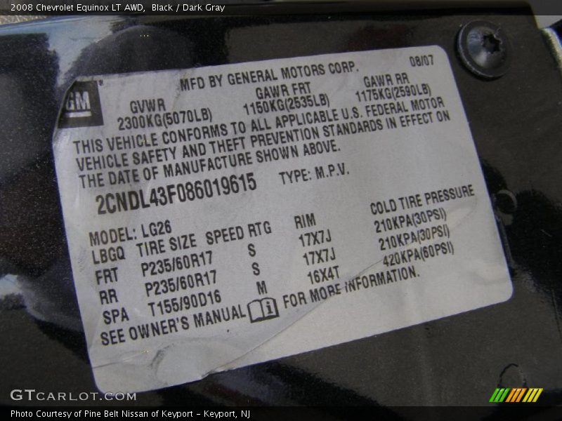 Black / Dark Gray 2008 Chevrolet Equinox LT AWD