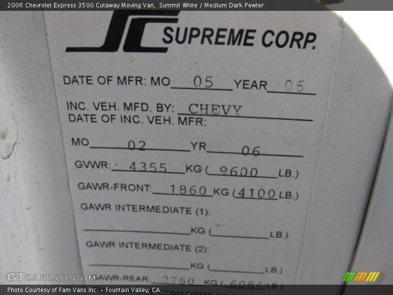 Summit White / Medium Dark Pewter 2006 Chevrolet Express 3500 Cutaway Moving Van