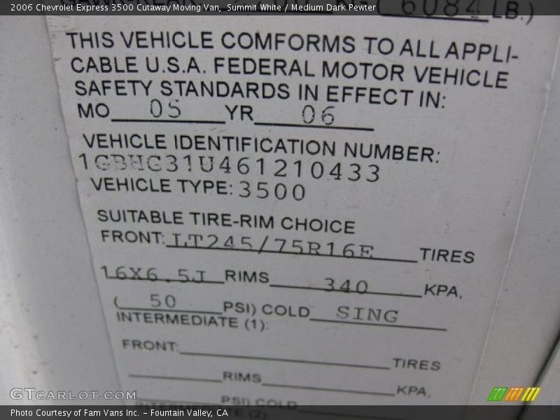 Summit White / Medium Dark Pewter 2006 Chevrolet Express 3500 Cutaway Moving Van