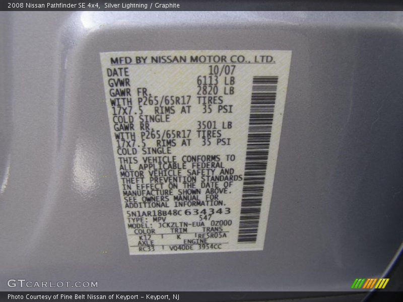 Silver Lightning / Graphite 2008 Nissan Pathfinder SE 4x4