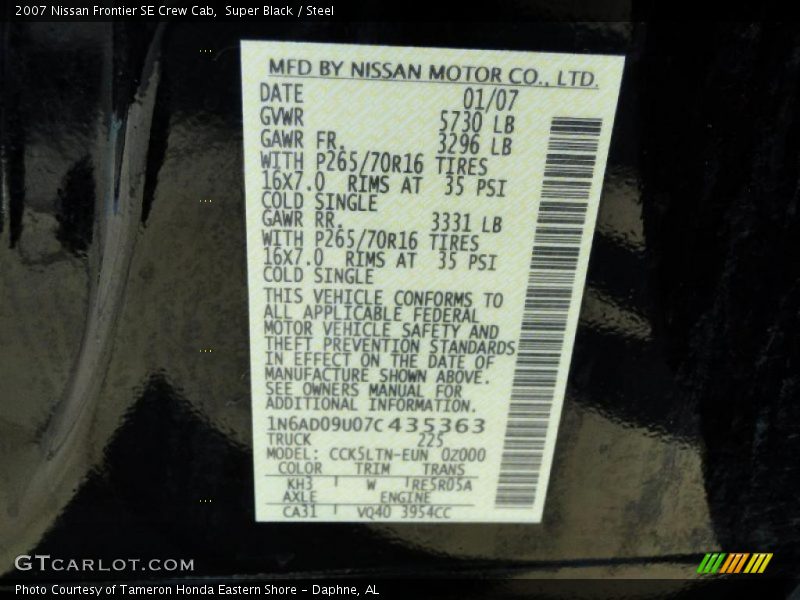 2007 Frontier SE Crew Cab Super Black Color Code KH3