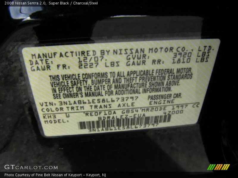 Super Black / Charcoal/Steel 2008 Nissan Sentra 2.0