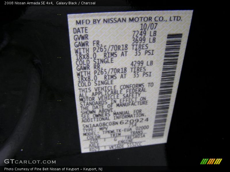Galaxy Black / Charcoal 2008 Nissan Armada SE 4x4
