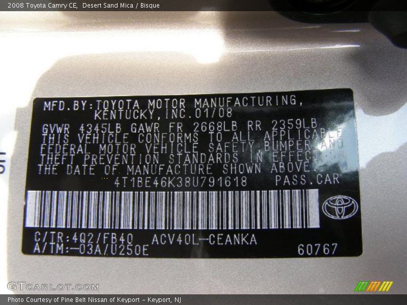 Desert Sand Mica / Bisque 2008 Toyota Camry CE