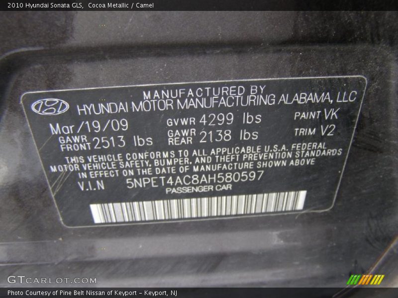 Cocoa Metallic / Camel 2010 Hyundai Sonata GLS