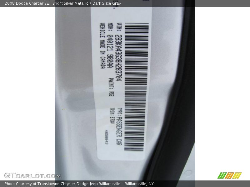 Bright Silver Metallic / Dark Slate Gray 2008 Dodge Charger SE