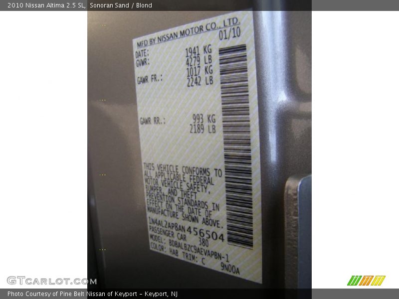 Sonoran Sand / Blond 2010 Nissan Altima 2.5 SL