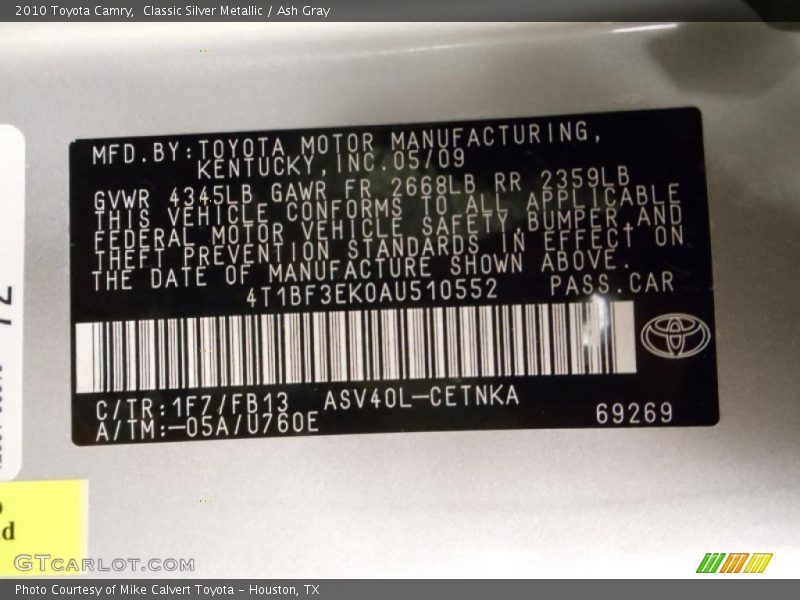Classic Silver Metallic / Ash Gray 2010 Toyota Camry