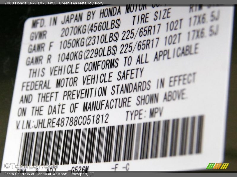Green Tea Metallic / Ivory 2008 Honda CR-V EX-L 4WD