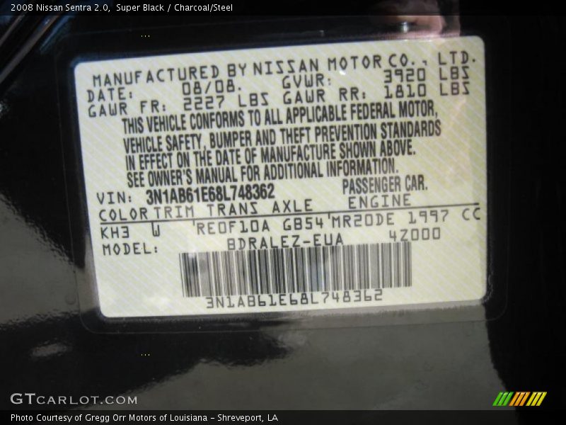 Super Black / Charcoal/Steel 2008 Nissan Sentra 2.0