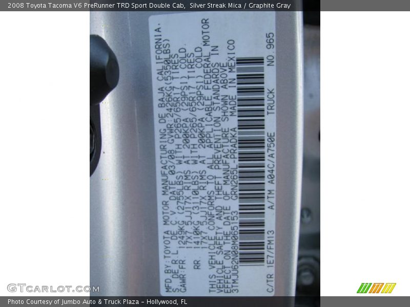 Silver Streak Mica / Graphite Gray 2008 Toyota Tacoma V6 PreRunner TRD Sport Double Cab